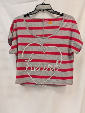 SO Gray & Pink Striped Short Sleeve Tee with Heart Script